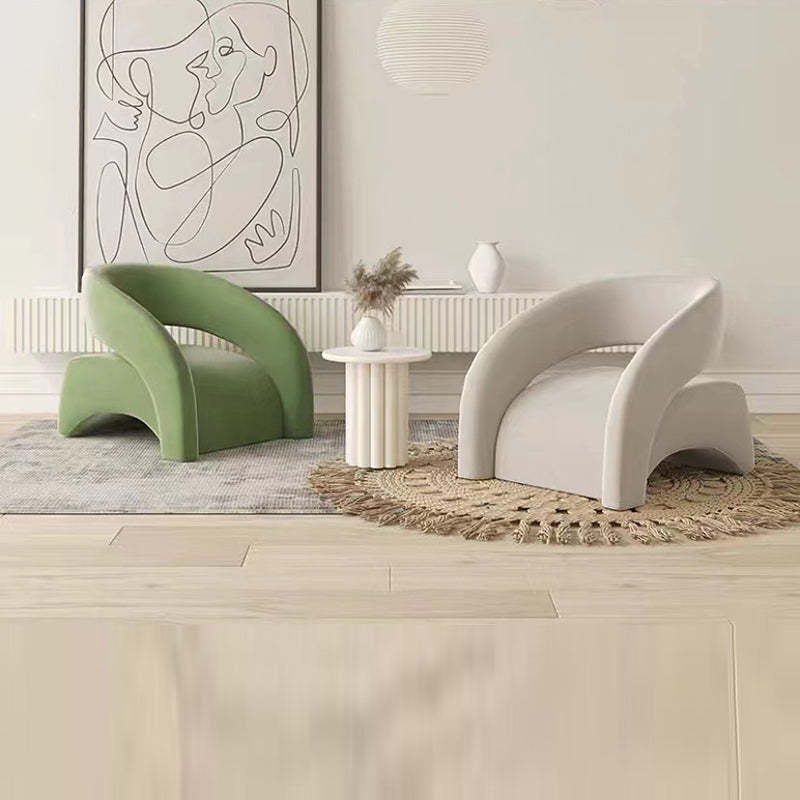 Scandinavian Cream Curved Lambswool Velvet Accent Chair — White - Lambswool