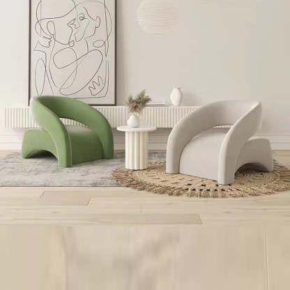 Scandinavian Cream Curved Lambswool Velvet Accent Chair — White - Lambswool
