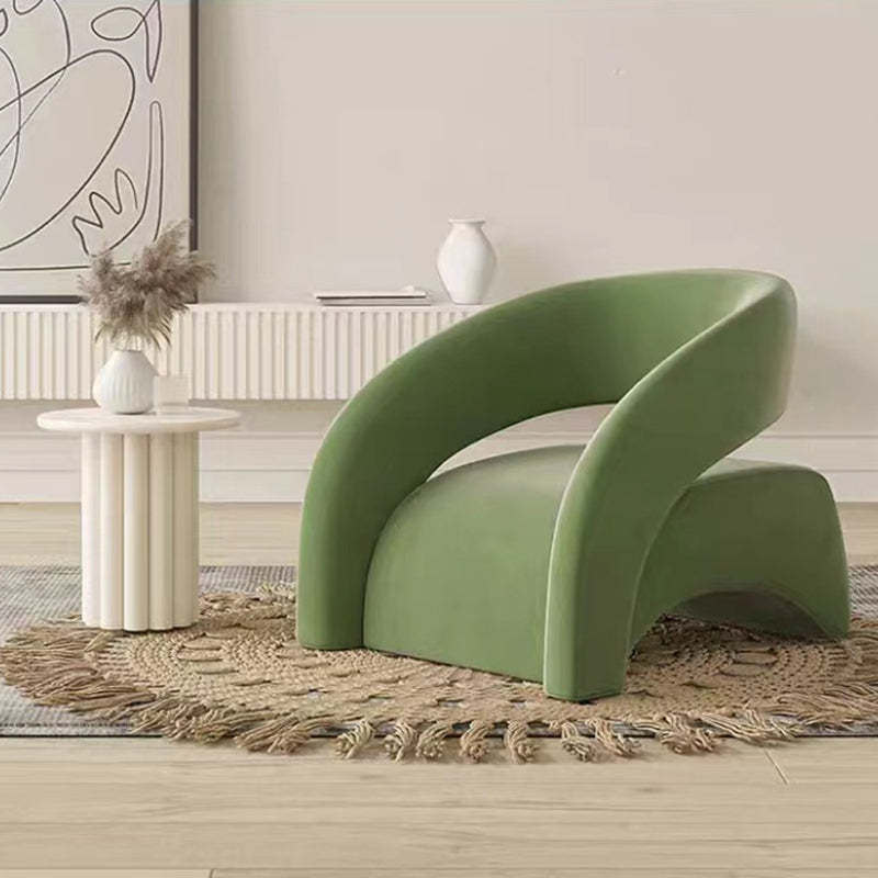 Scandinavian Cream Curved Lambswool Velvet Accent Chair — Khaki - Frosted Velvet