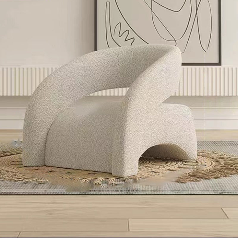 Scandinavian Cream Curved Lambswool Velvet Accent Chair