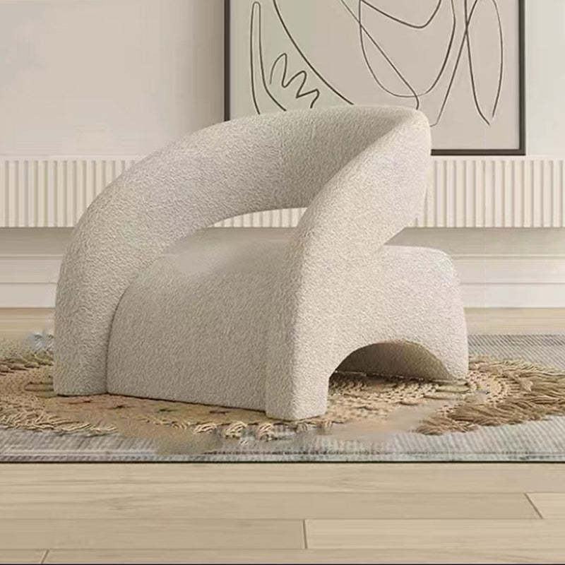 Scandinavian Cream Curved Lambswool Velvet Accent Chair