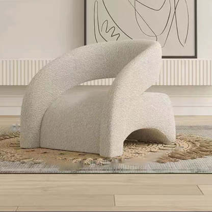 Scandinavian Cream Curved Lambswool Velvet Accent Chair