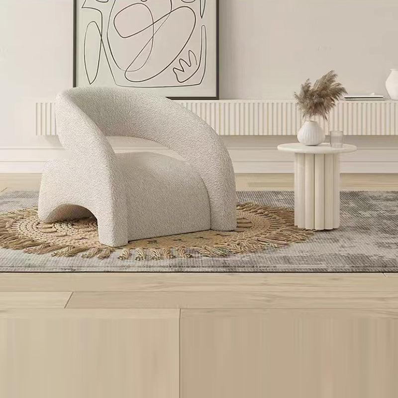 Scandinavian Cream Curved Lambswool Velvet Accent Chair