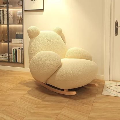 Minimalist Bear Wood Lambswool Rocking Accent Chair