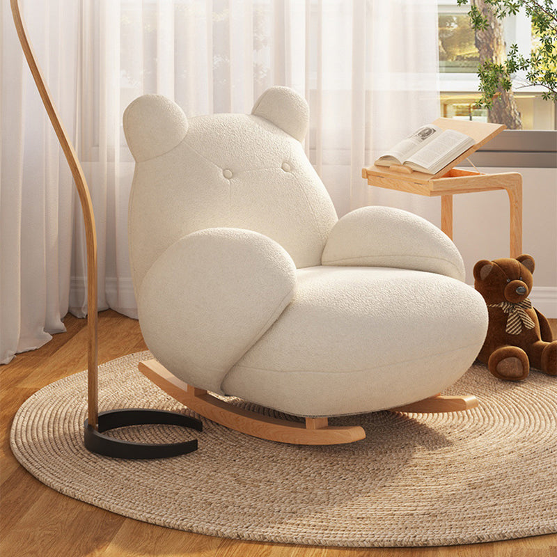 Minimalist Bear Wood Lambswool Rocking Accent Chair — White