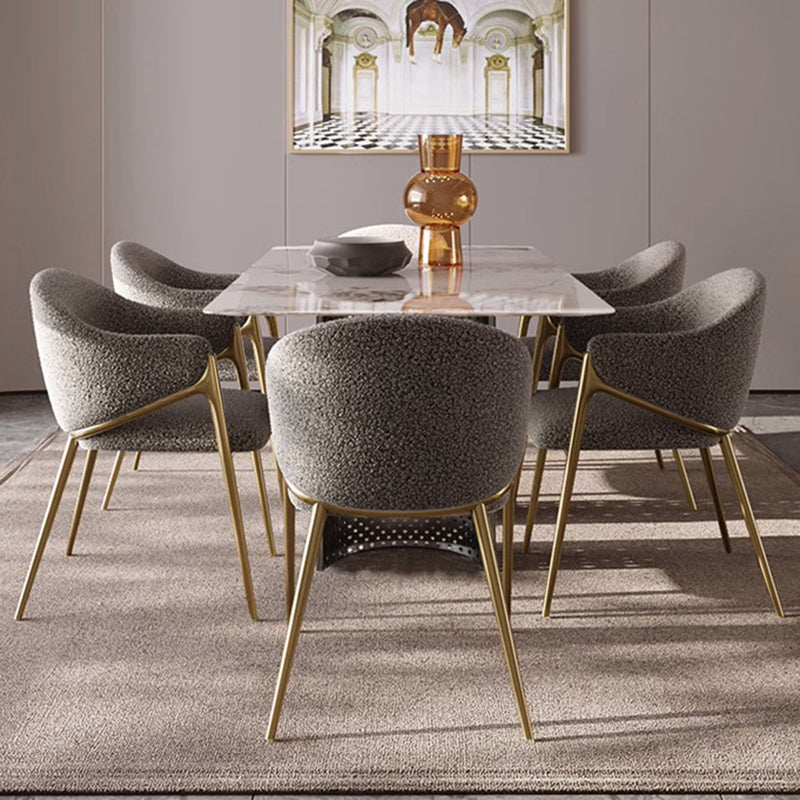 Minimalist Curved Lambswool Velvet Dining Chair — Gray - Lambswool