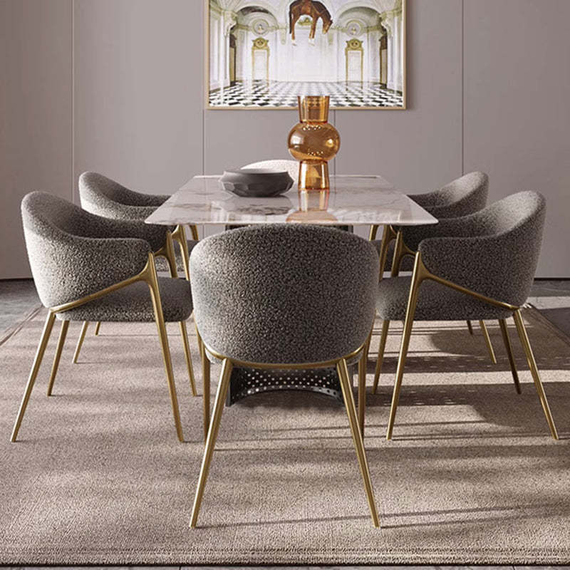 Minimalist Curved Lambswool Velvet Dining Chair — Gray - Lambswool
