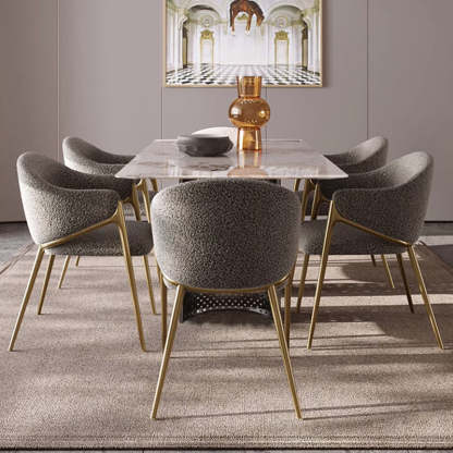 Minimalist Curved Lambswool Velvet Dining Chair — Gray - Lambswool