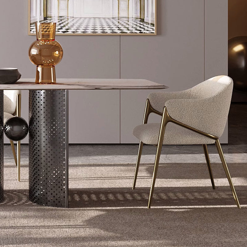 Minimalist Curved Lambswool Velvet Dining Chair