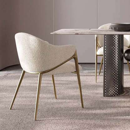 Minimalist Curved Lambswool Velvet Dining Chair