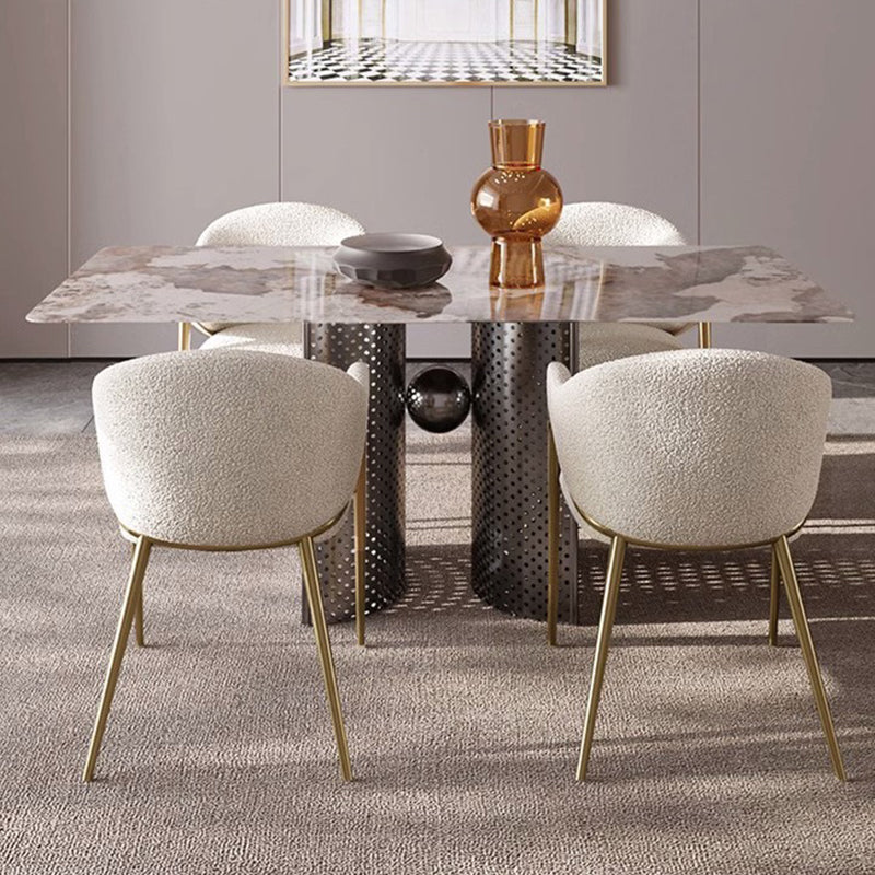 Minimalist Curved Lambswool Velvet Dining Chair