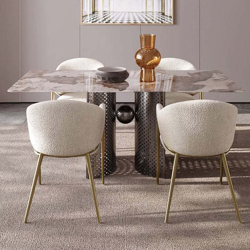 Minimalist Curved Lambswool Velvet Dining Chair