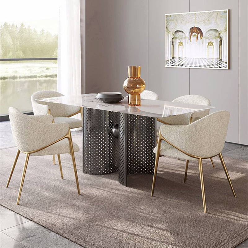 Minimalist Curved Lambswool Velvet Dining Chair