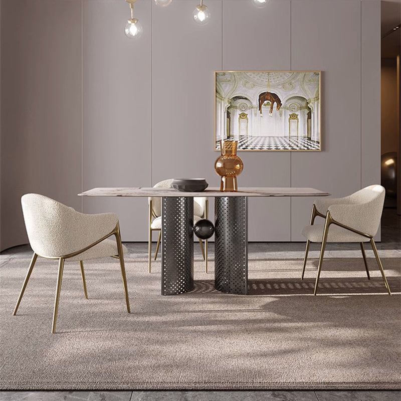 Minimalist Curved Lambswool Velvet Dining Chair — Khaki - Lambswool