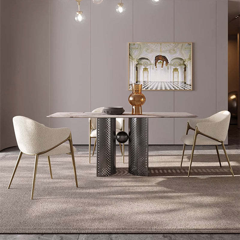 Minimalist Curved Lambswool Velvet Dining Chair — Khaki - Lambswool