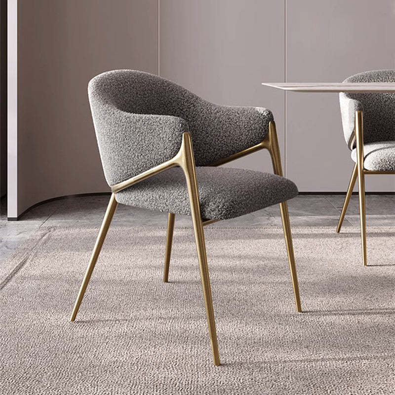 Minimalist Curved Lambswool Velvet Dining Chair