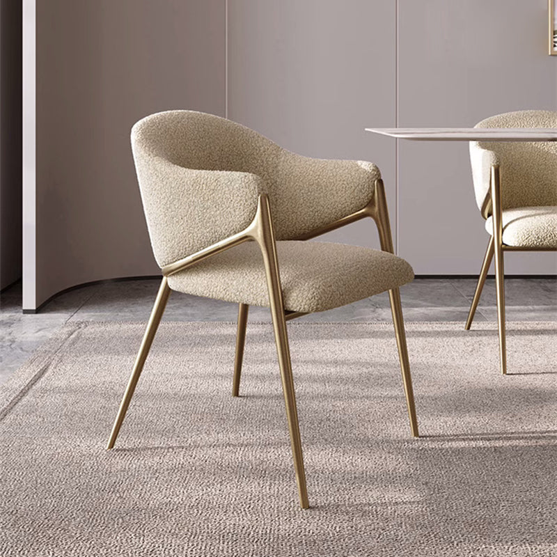 Minimalist Curved Lambswool Velvet Dining Chair