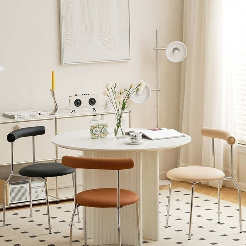 Mid-Century Curve Steel Leather Dining Chair — Black Leg + Black
