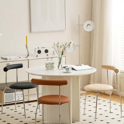 Mid-Century Curve Steel Leather Dining Chair — Black Leg + Black