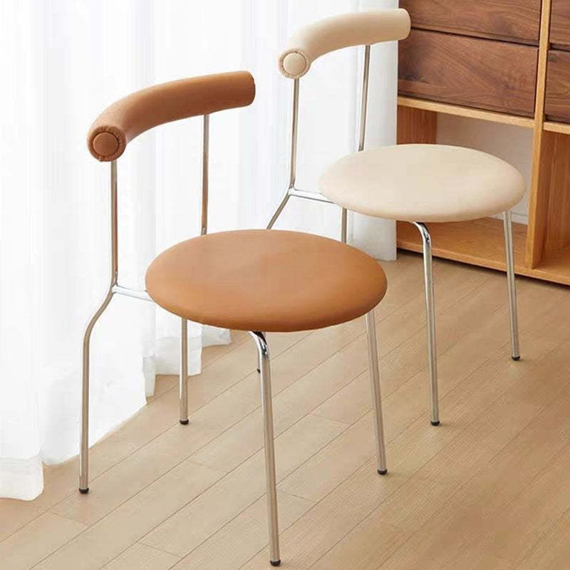 Mid-Century Curve Steel Leather Dining Chair — Black Leg + Brown