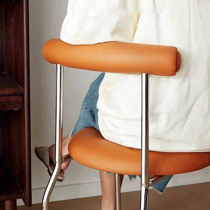 Mid-Century Curve Steel Leather Dining Chair — Black Leg + Beige