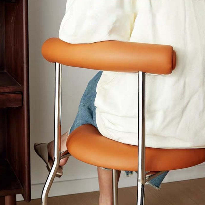 Mid-Century Curve Steel Leather Dining Chair — Black Leg + Beige