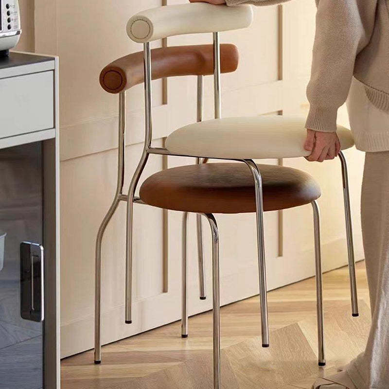 Mid-Century Curve Steel Leather Dining Chair — White Leg + Black
