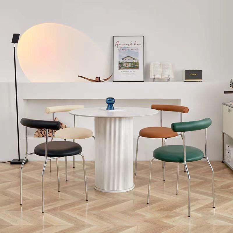 Mid-Century Curve Steel Leather Dining Chair — Silver Leg + White
