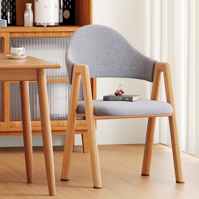 Minimalist A-Shape Curve Wood Leather Dining Chair — Cotton Linen - Green
