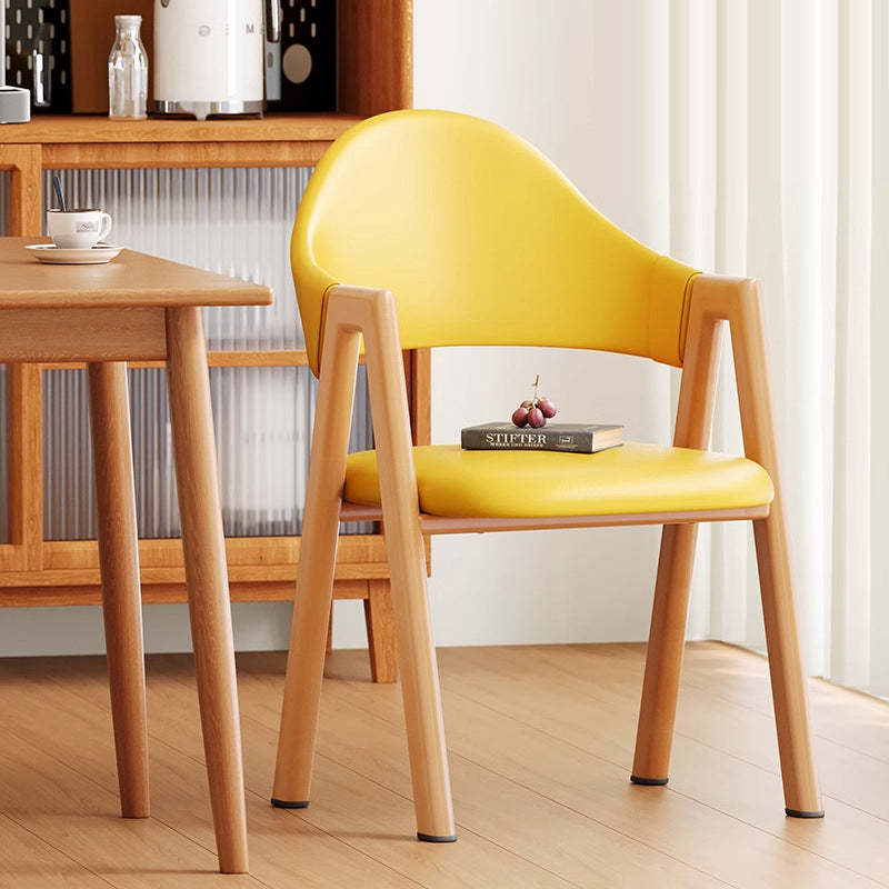 Minimalist A-Shape Curve Wood Leather Dining Chair — Leather - Blue
