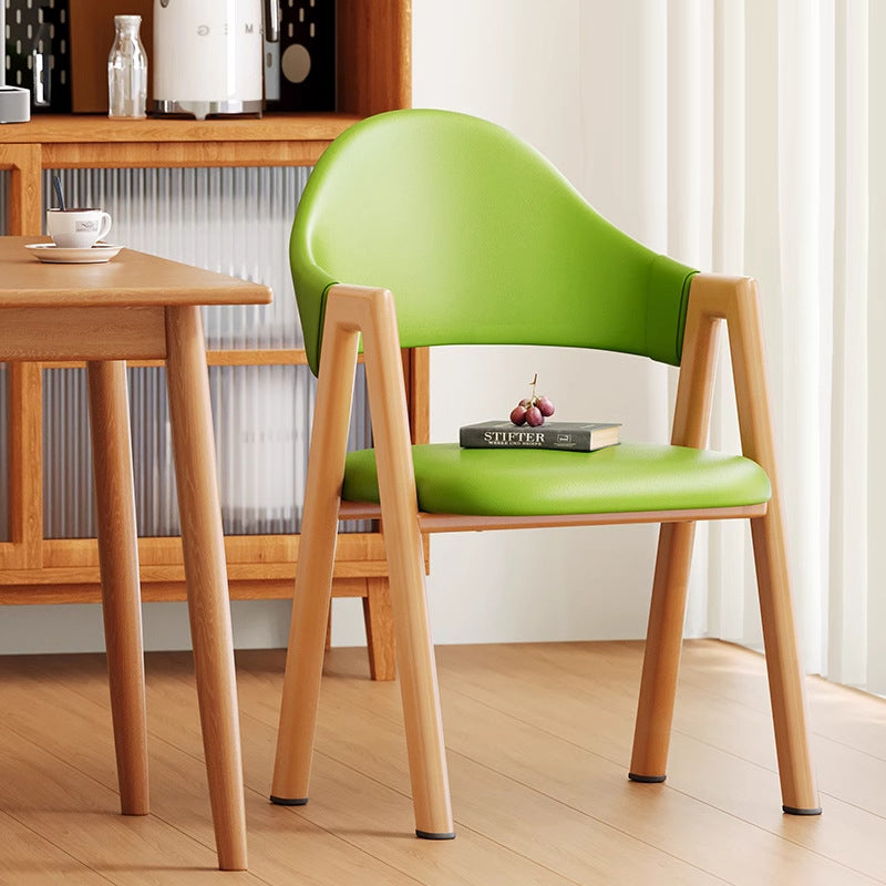 Minimalist A-Shape Curve Wood Leather Dining Chair — Leather - Deep Gray