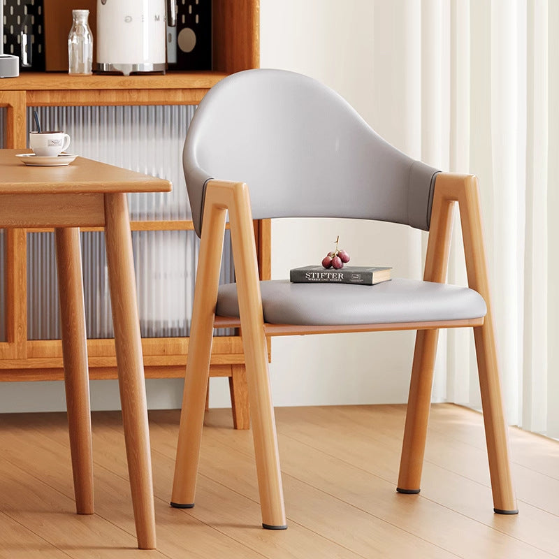 Minimalist A-Shape Curve Wood Leather Dining Chair