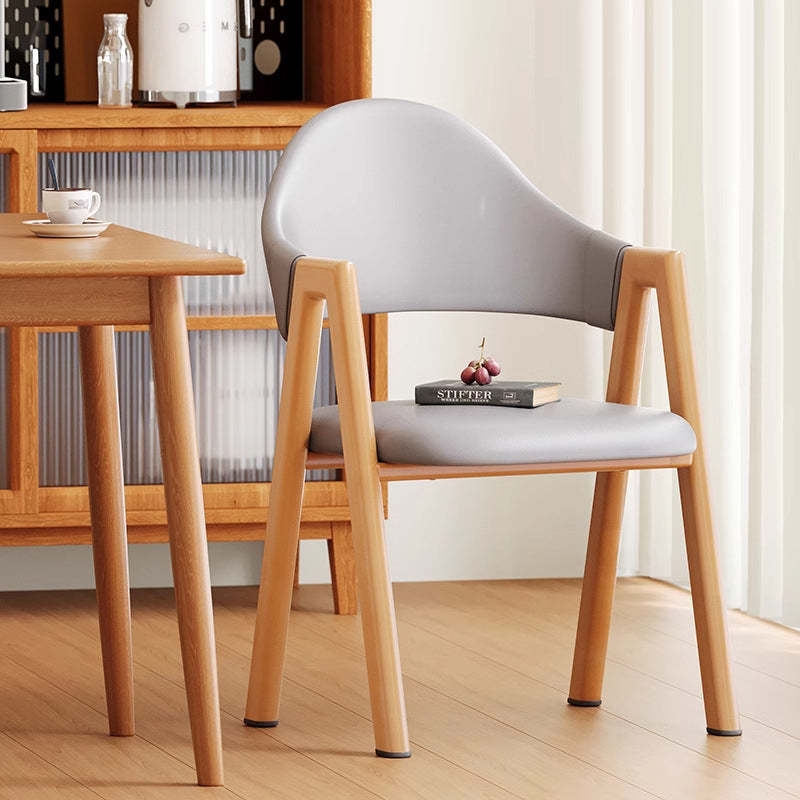Minimalist A-Shape Curve Wood Leather Dining Chair