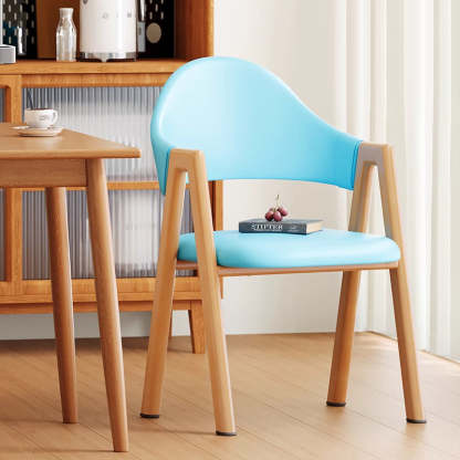 Minimalist A-Shape Curve Wood Leather Dining Chair — Leather - Deep Green