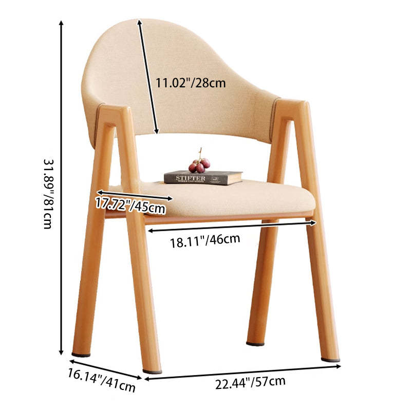 Minimalist A-Shape Curve Wood Leather Dining Chair — Cotton Linen - Orange