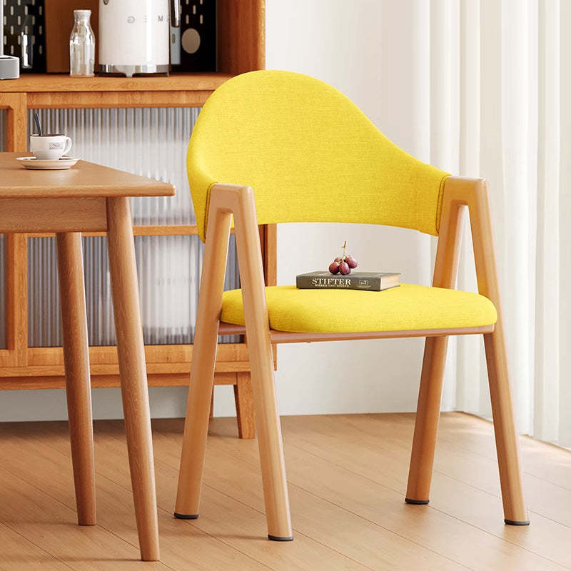 Minimalist A-Shape Curve Wood Leather Dining Chair — Cotton Linen - Light Gray