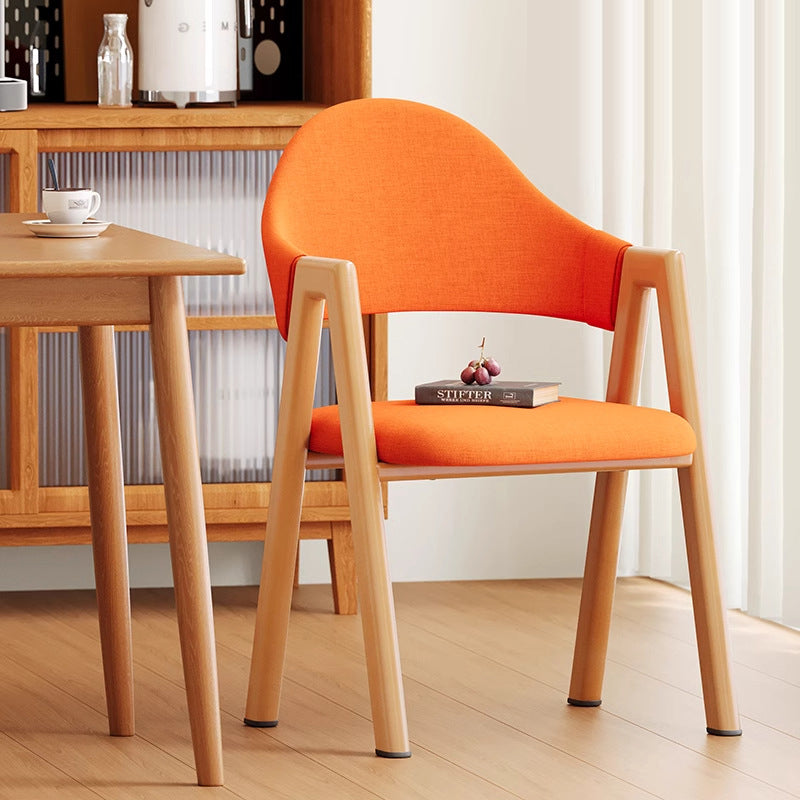 Minimalist A-Shape Curve Wood Leather Dining Chair — Cotton Linen - Deep Gray