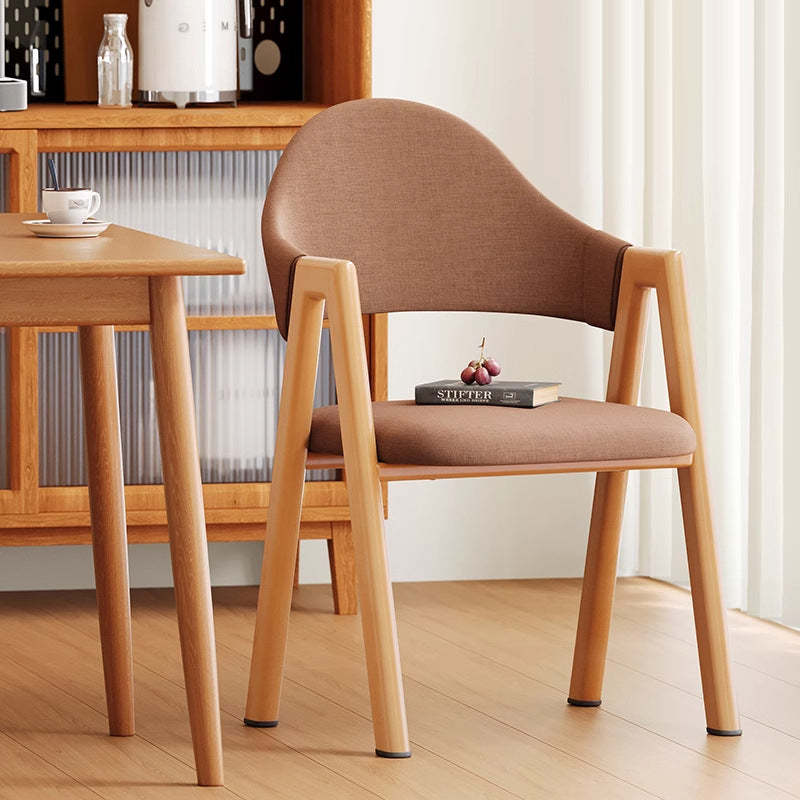 Minimalist A-Shape Curve Wood Leather Dining Chair — Cotton Linen - Yellow