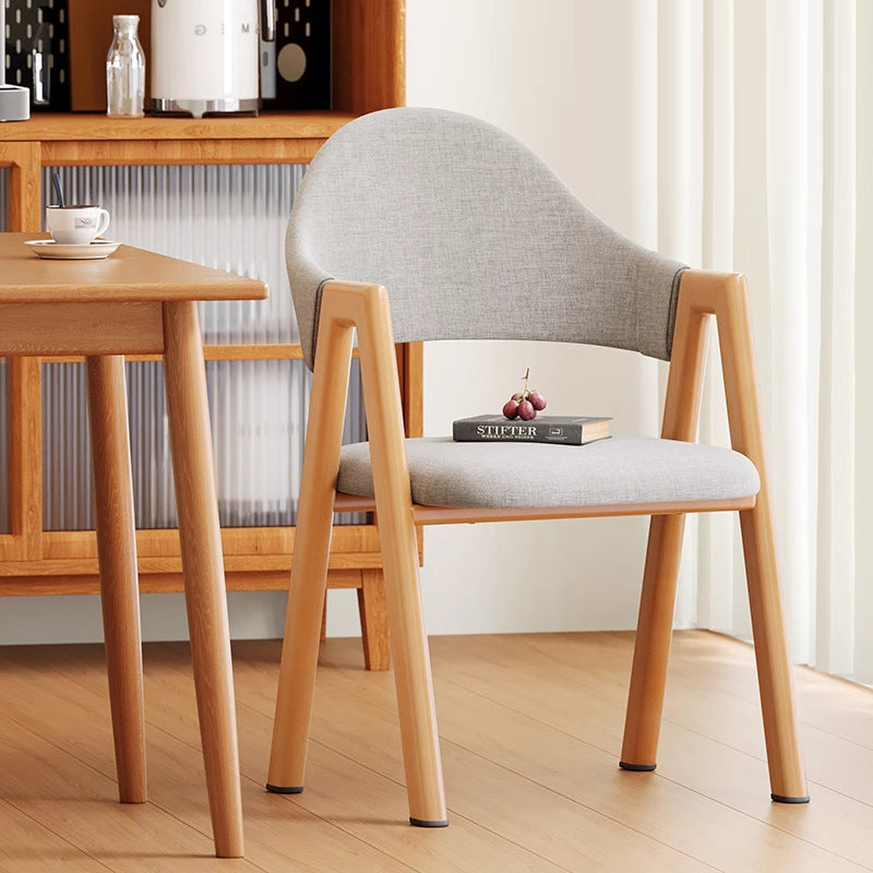 Minimalist A-Shape Curve Wood Leather Dining Chair — Leather - Black