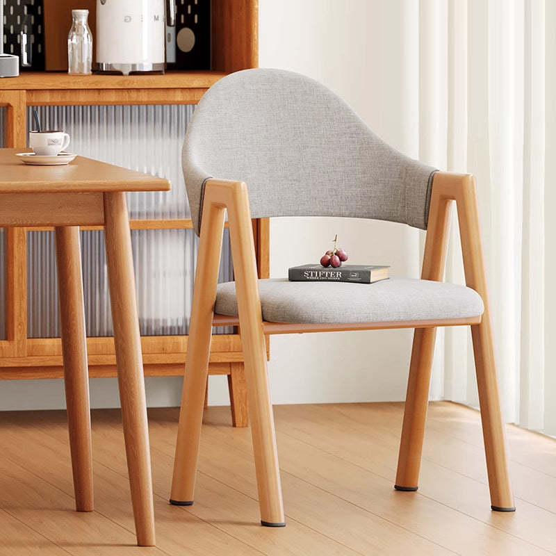 Minimalist A-Shape Curve Wood Leather Dining Chair — Leather - Black