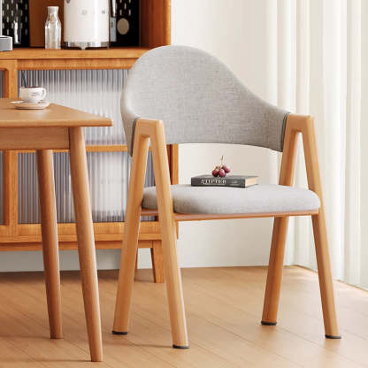 Minimalist A-Shape Curve Wood Leather Dining Chair — Leather - Black