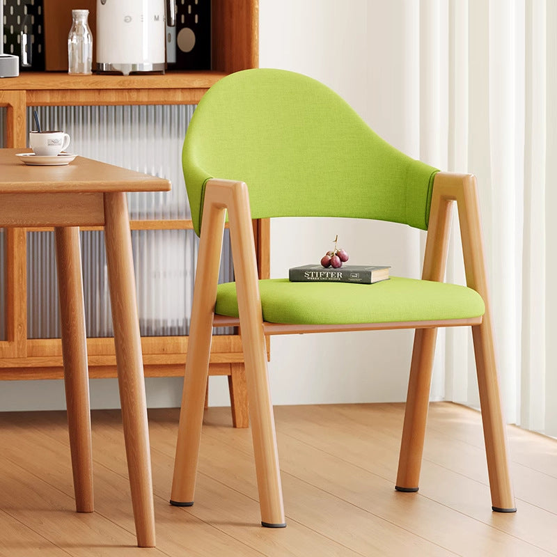 Minimalist A-Shape Curve Wood Leather Dining Chair — Leather - Pink