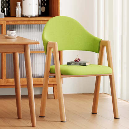 Minimalist A-Shape Curve Wood Leather Dining Chair — Leather - Pink