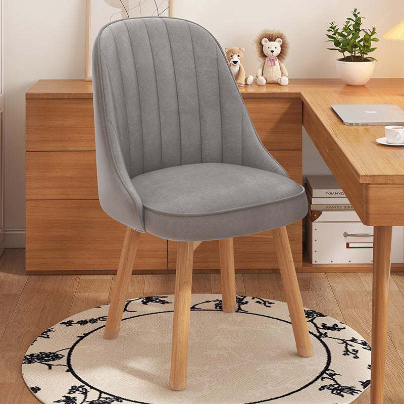 Minimalist Curve Wood Leather Desk Chair — Leather - Brown + Gray