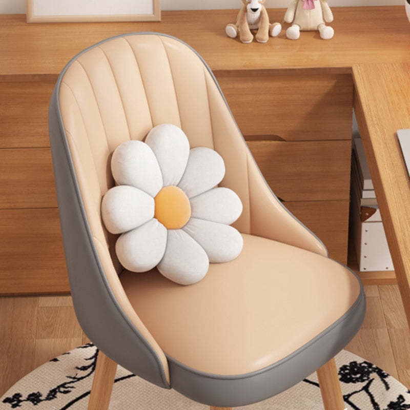 Minimalist Curve Wood Leather Desk Chair — Fabric - Blue + Gray