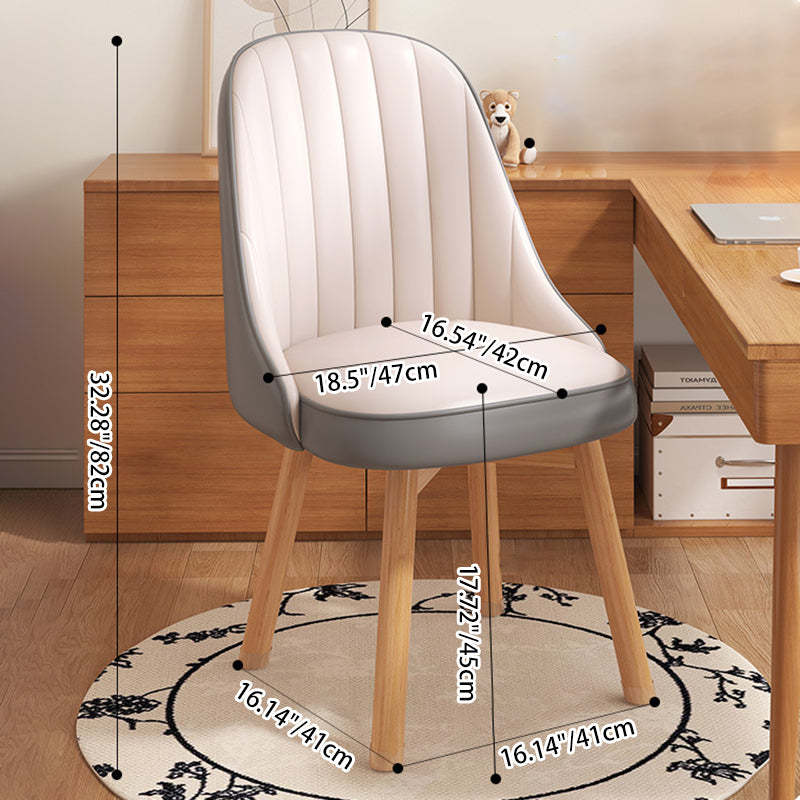 Minimalist Curve Wood Leather Desk Chair — Leather - White + Gray