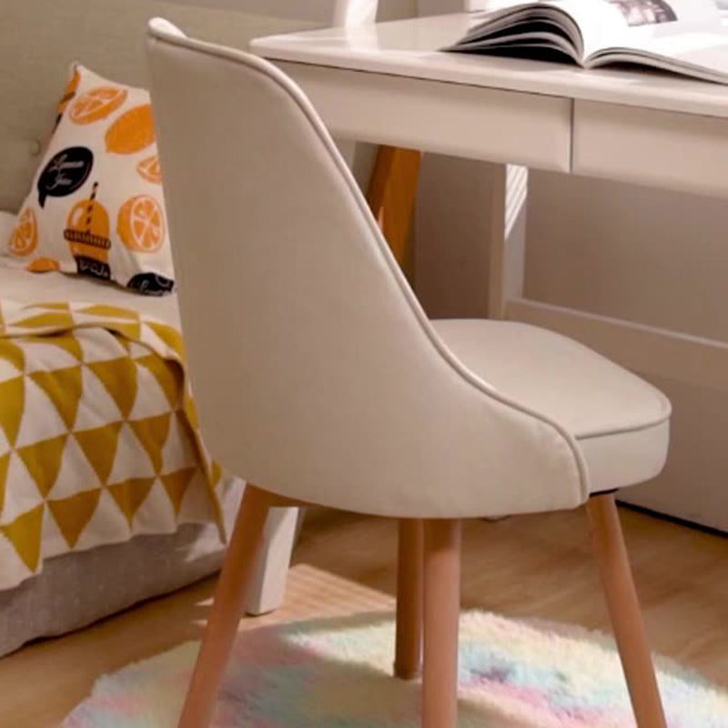 Minimalist Curve Wood Leather Desk Chair — Fabric - Pink + Gray