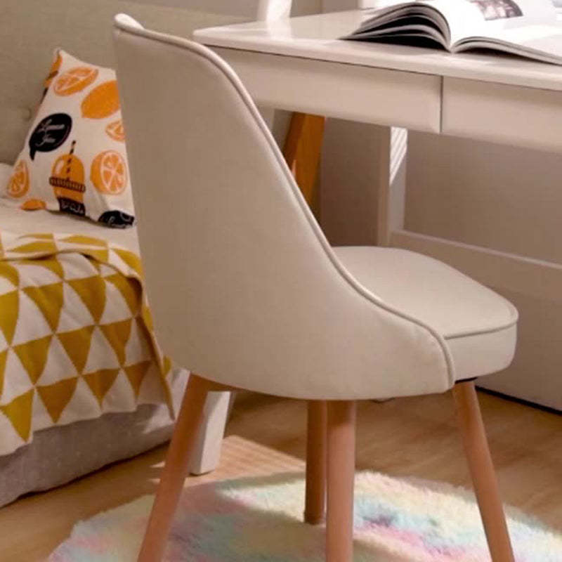 Minimalist Curve Wood Leather Desk Chair — Fabric - Pink + Gray