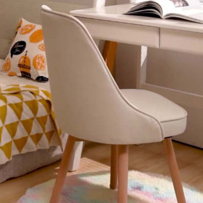 Minimalist Curve Wood Leather Desk Chair — Fabric - Pink + Gray