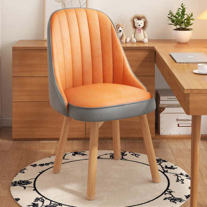 Minimalist Curve Wood Leather Desk Chair — Fabric - Gray